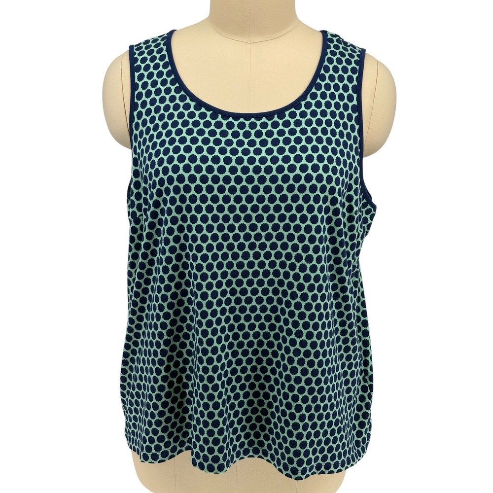 Lands' End Tank Top Green Navy Geometric Honeycomb‎ Print 100% Cotton 3X